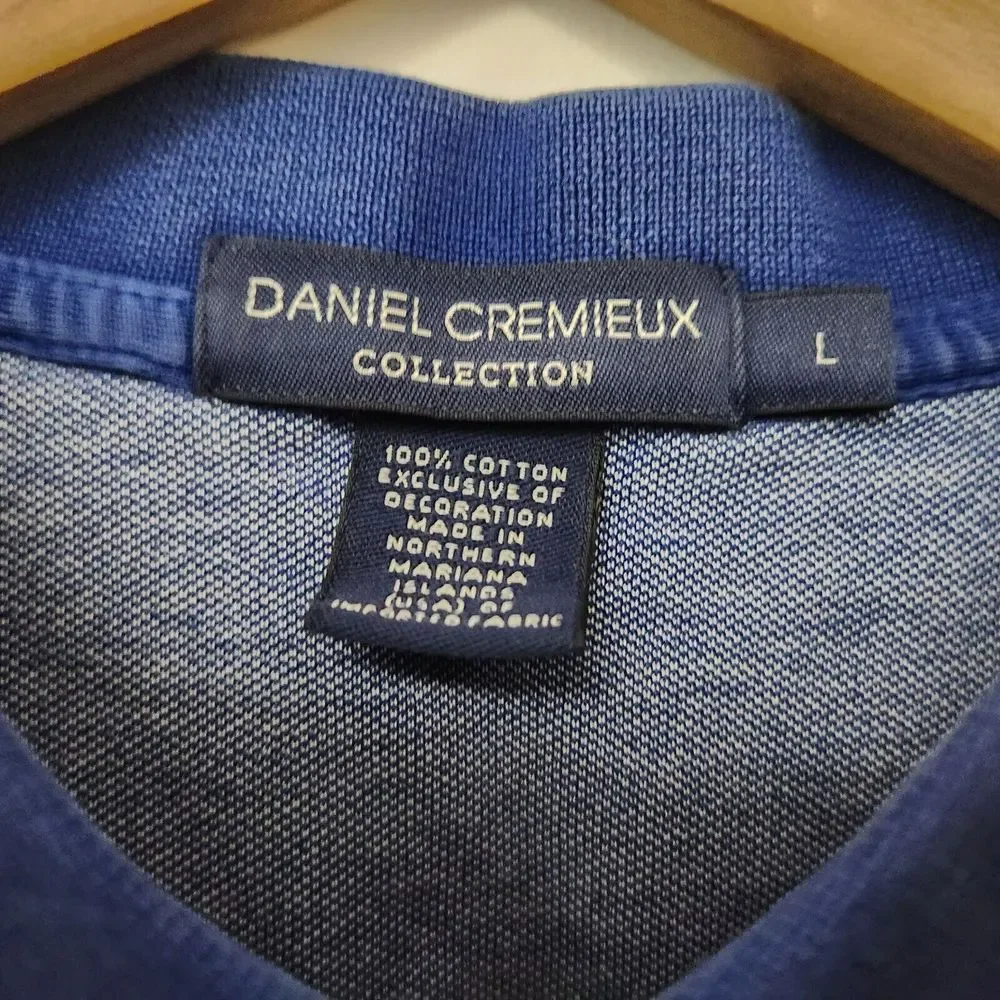 DANIEL CREMIEUX Men's Blue Short Sleeve 100% Cotton Polo Shirt Size L